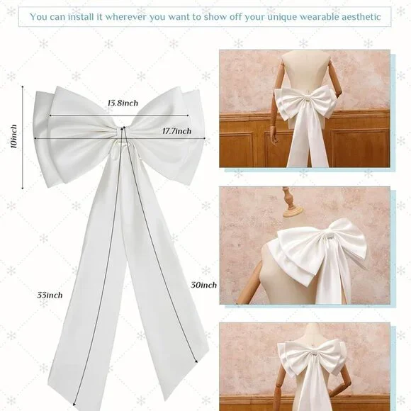 Large Satin Bow Detachable Train for Dress Waist Sash Bridal Formal Event - Picture 2 of 6